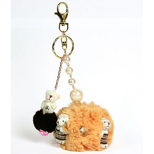 Key Chain Pack - Teddy Bears w/ Faux Pearls - Brown - KC-GEB03BN